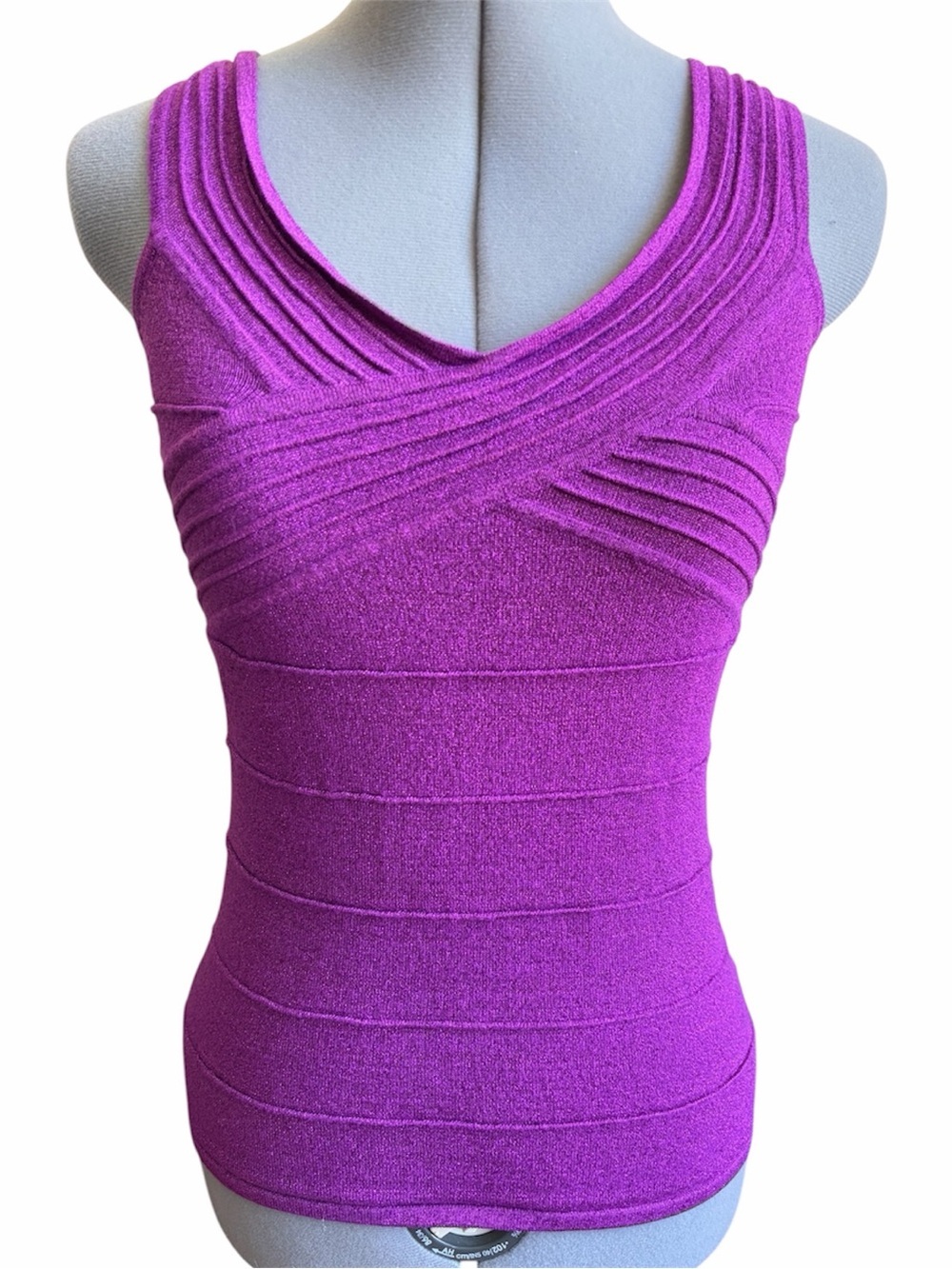 Rampage Y2K Purple Bandage Knit Tank Top Ruched V-Neck Fitted Stretch Clubwear